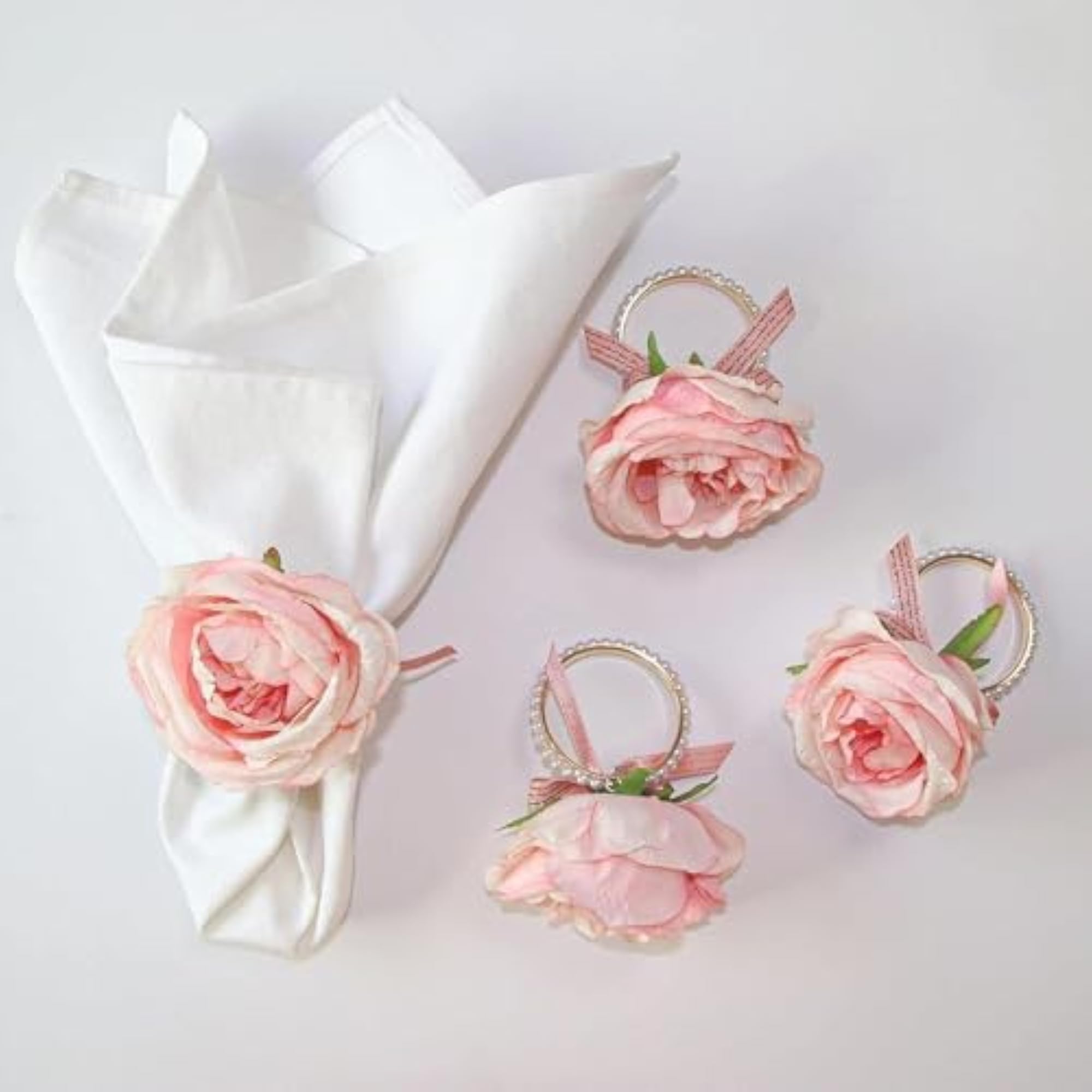 5Pcs Pink Flower Napkin Rings for Festivals and Dining
